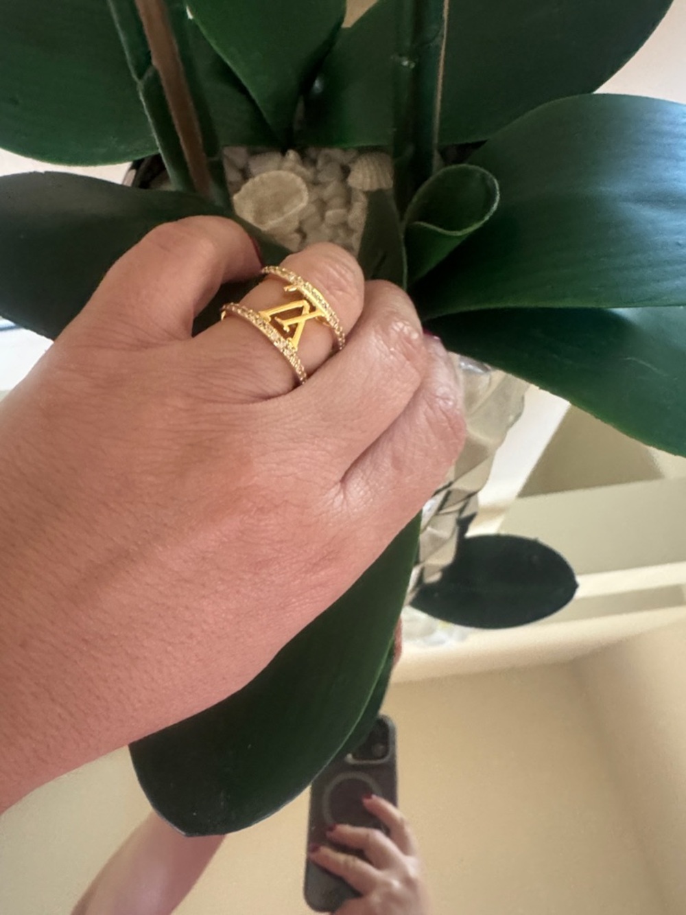 Louis Vuitton Gold-Tone 'A' Logo Double Band Ring